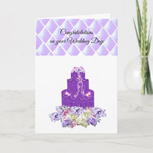 Purple Wedding Cake Floral Congratulation Card