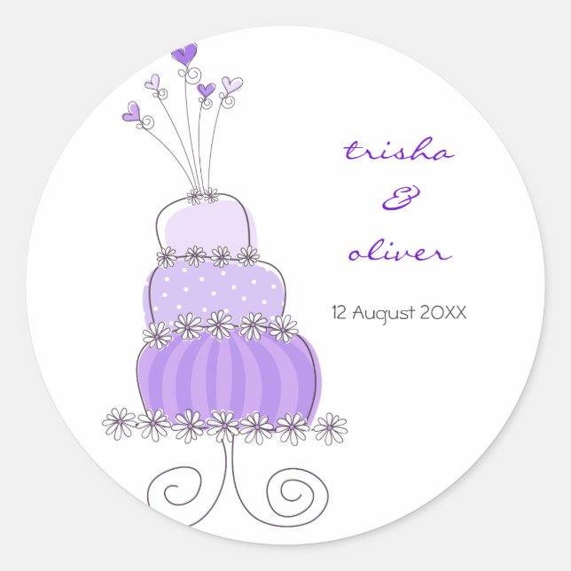 Purple Wedding Cake Thank You Gift Label Sticker (Front)