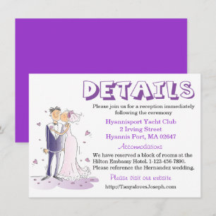 Purple Wedding Details Bride And Groom Directions Invitation