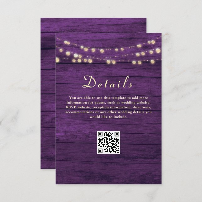 Purple Wedding Details QR Code Enclosure Card (Front/Back)