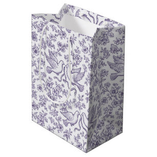 Purple Wedding Doves with Ribbons and Flowers Medium Gift Bag