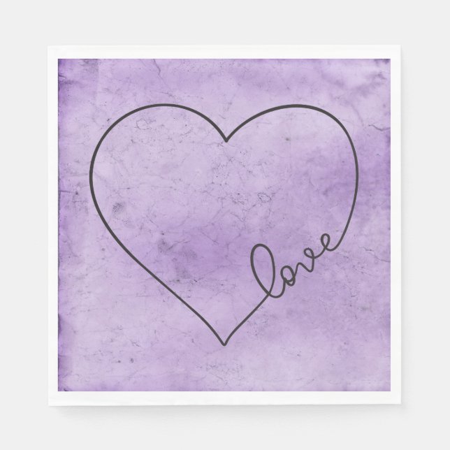 Purple Wedding  Heart Lavender Watercolor Love Napkin (Front)