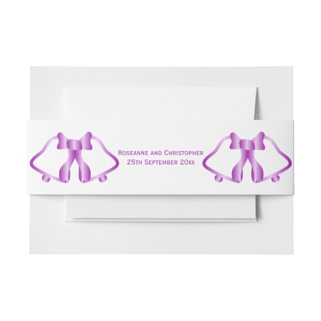 Purple Wedding Invitation Belly Band Bells Ribbon (Front Example)