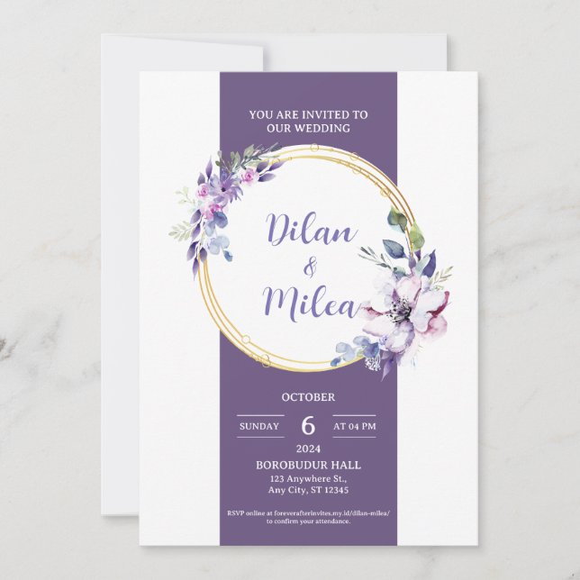 Purple Wedding Invitation Card (Front)