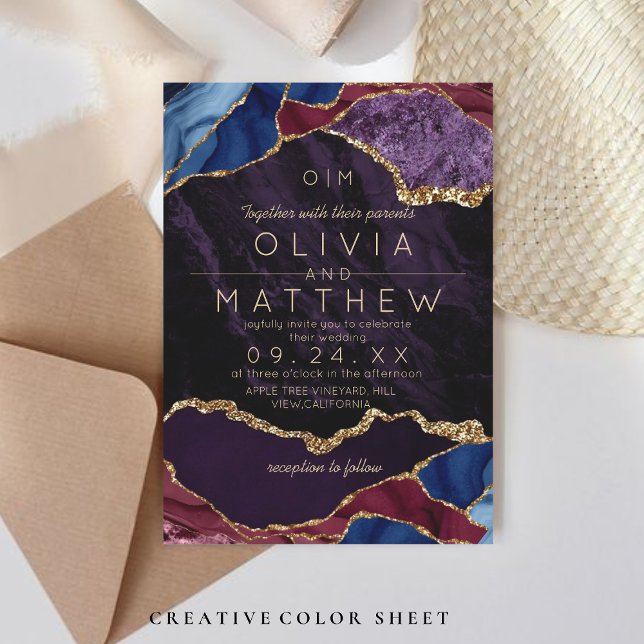 Purple Wedding Invite Monogram Modern  (Creator Uploaded)