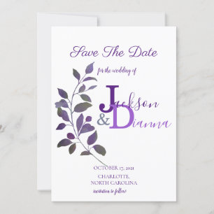 Purple Wedding Leaf Design Save the Date Invitation