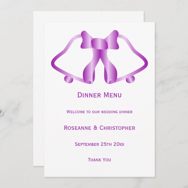 Purple Wedding Menu Bells And Ribbon (Front/Back)