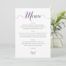 Purple Wedding Menu Card 5x7