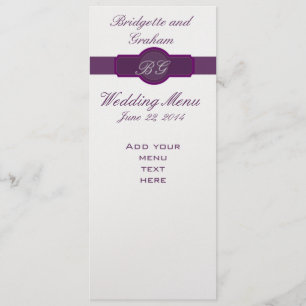 Purple Wedding Menu Cards on Silver Paper