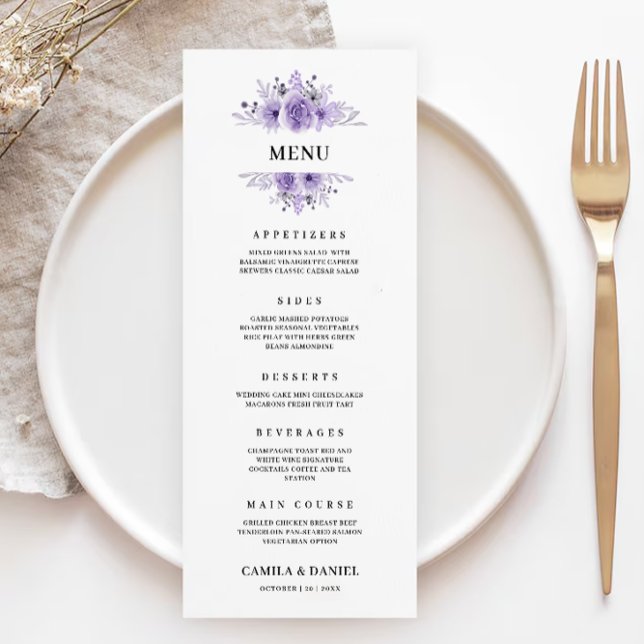 Purple Wedding Menu Cards Template (Purple Wedding Menu Cards Template)