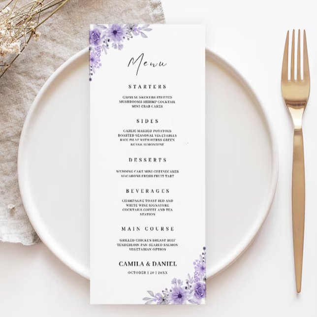 Purple Wedding Menu Cards Template (Purple Wedding Menu Cards Template)