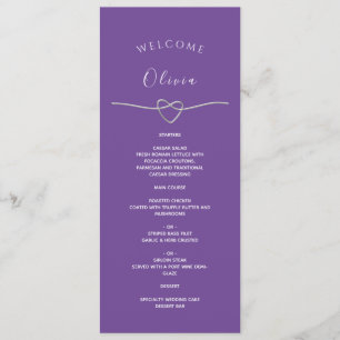 Purple Wedding Menu with Name & Silver Heart