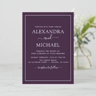 Purple Wedding Modern Typography Invitation