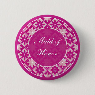 Purple Wedding Party Floral Tiles Button