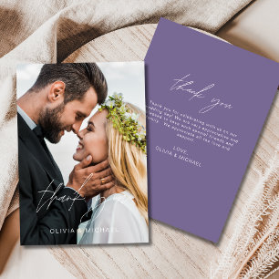 Purple Wedding Photo Minimalist Thank You Card