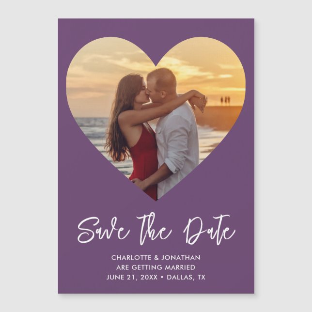 Purple Wedding Photo Save The Date Magnetic Card (Front)
