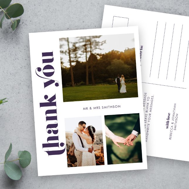 Purple Wedding Photo Thank You Postcard (Creator Uploaded)