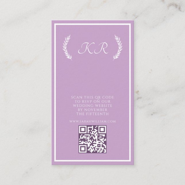 Purple Wedding QR Code Response Card  (Front)