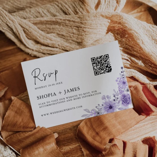 Purple Wedding RSVP Card Template  (Purple Wedding RSVP Card Template)