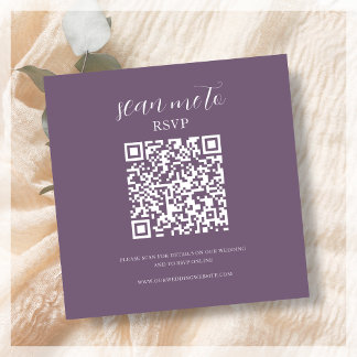Purple | Wedding RSVP QR Code Enclosure Card