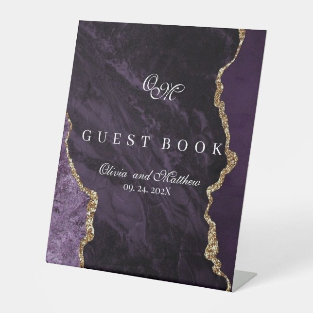  Purple Wedding Scrip Agate Luxury Violet  Pedestal Sign (Front)