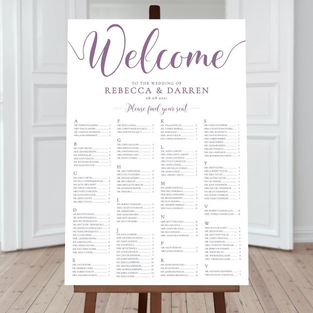 Purple Wedding Seating Chart Alphabetical Order (Creator Uploaded)
