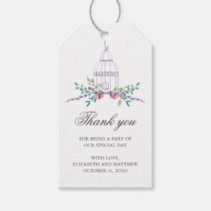 Purple wedding thank you. Birdcage and flowers Gift Tags