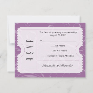 Purple Wedding Ticket RSVP Card