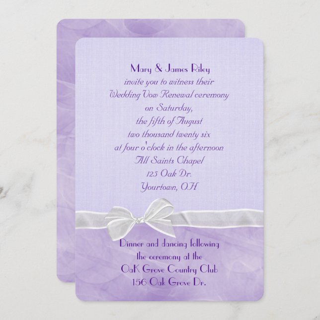 Purple Wedding Vow Renewal Ceremony Invitation (Front/Back)