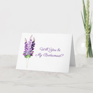Purple Wedding Watercolor Lavender Bridesmaid Card