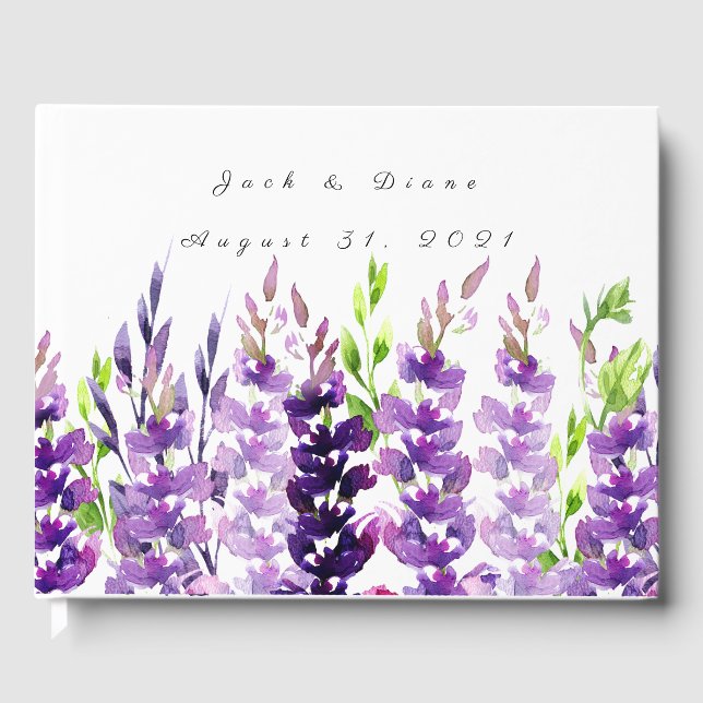 Purple Wedding Watercolor Lavender Guest Book (Front)