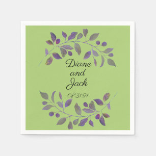 Purple Wedding Watercolor Leaf Napkin