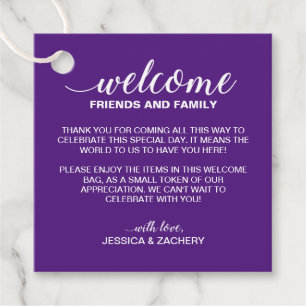 Purple Wedding Welcome Gift Basket Bag Favour Tags