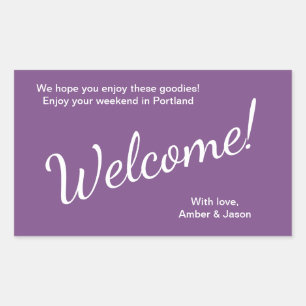 Purple Wedding Welcome Gift Basket Bag Rectangular Sticker