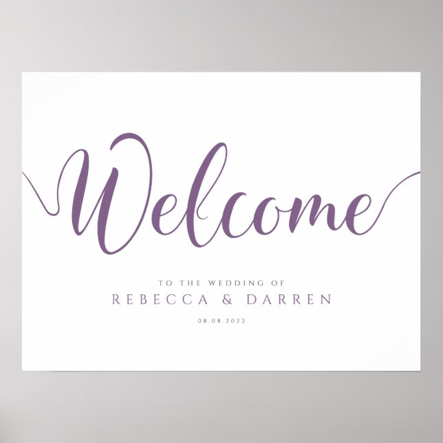 Purple Wedding Welcome Sign Personalized Sign (Front)