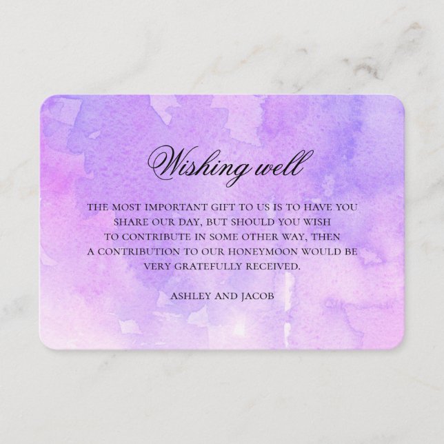 Purple wedding wishing well. Lavender watercolor Enclosure Card (Front)