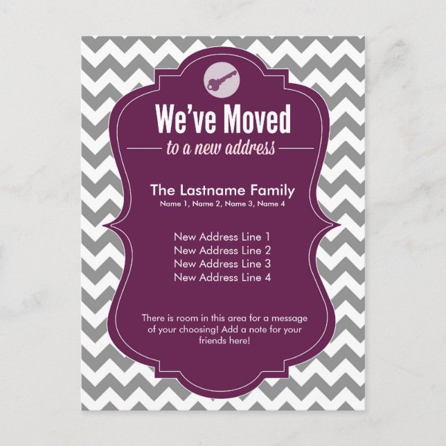 Purple We've Moved Change of Address Postcards (Front)