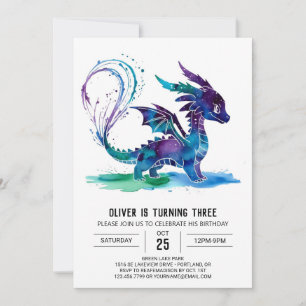 Purple Whimsical Dragon Digital Boy Birthday Invitation