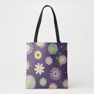 Purple Whimsical Floral Pattern Tote Bag
