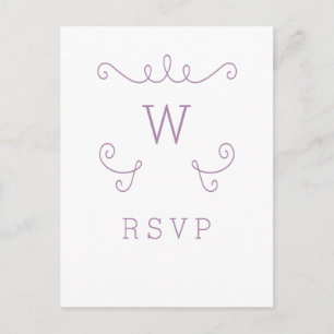 Purple Whimsical Flourish Monogram RSVP Postcard