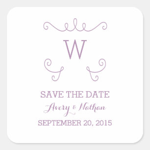Purple Whimsical Flourish Save the Date Stickers