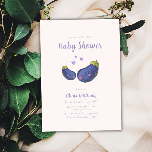Purple Whimsical Heart Eggplant Baby Shower Invitation