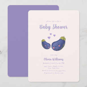 Purple Whimsical Heart Eggplant Baby Shower  Invitation