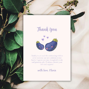 Purple Whimsical Heart Eggplant Baby Shower Thank You Card