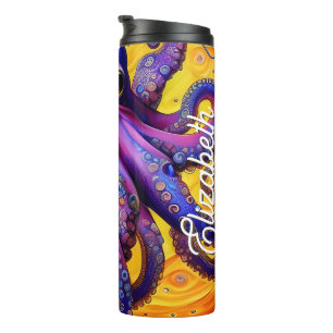 Purple Whimsical Octopus with Personalised Name Thermal Tumbler
