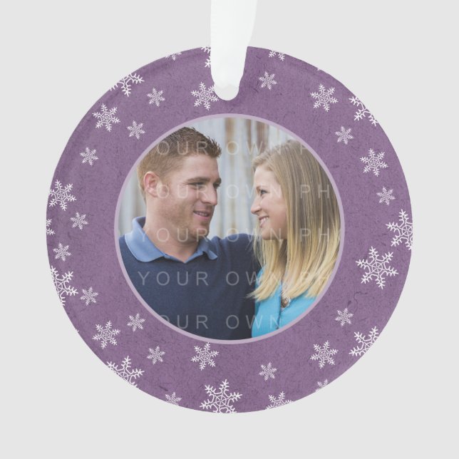 Purple Whimsical Snowflakes Holiday Photo Ornament (Front)