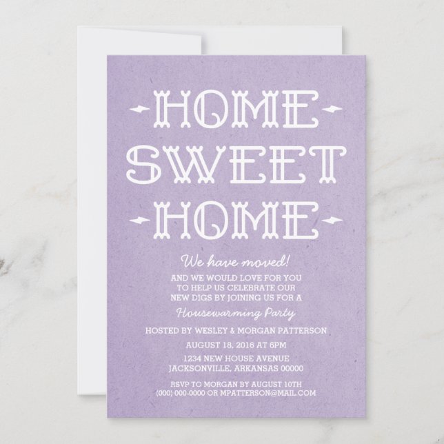 Purple Whimsical Sweet Home Housewarming Party Invitation (Front)