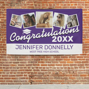 Purple White 2025 Photo Graduation Party Banner