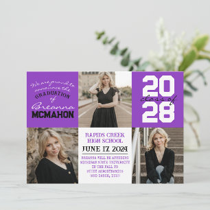 Purple & White 4 Photo Graduation Announcement