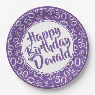  Purple/White 50th Random Number Pattern Paper Plate
